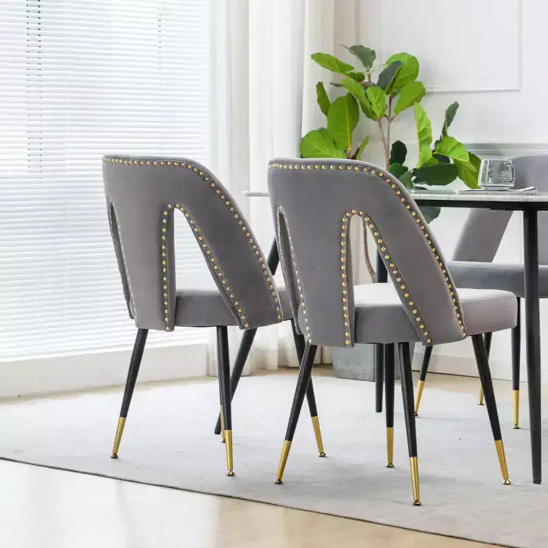 Velvet Upholstered Dining Chairs Set of 2, Accent Chairs with Nailhead Trim and Gold-Tipped Black Metal Legs for Kitchen or Dining Area