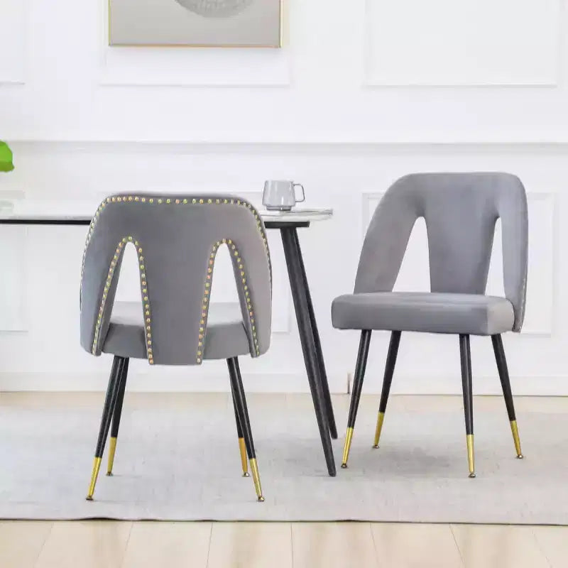 Velvet Upholstered Dining Chairs Set of 2, Accent Chairs with Nailhead Trim and Gold-Tipped Black Metal Legs for Kitchen or Dining Area