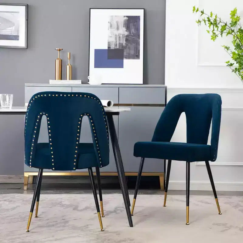 Velvet Upholstered Dining Chairs Set of 2, Accent Chairs with Nailhead Trim and Gold-Tipped Black Metal Legs for Kitchen or Dining Area