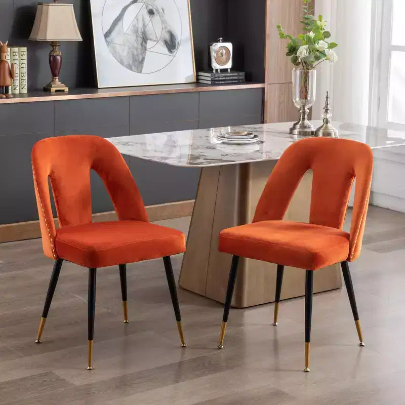 Velvet Upholstered Dining Chairs Set of 2, Accent Chairs with Nailhead Trim and Gold-Tipped Black Metal Legs for Kitchen or Dining Area
