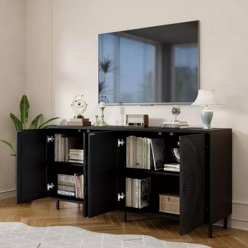 Modern Black Wood Sideboard Buffet Accent Bedroom Media Hallway Curio Kitchen Hutch Storage Cabinet Home Furniture For Dining Room,Living Room