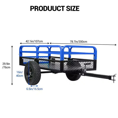 1500 lbs Heavy Duty Steel Dump Cart, Utility Trailer with Removable Sides, 15 Cubic Feet Capacity Trailer for ATV, UTV, Lawn Mowers