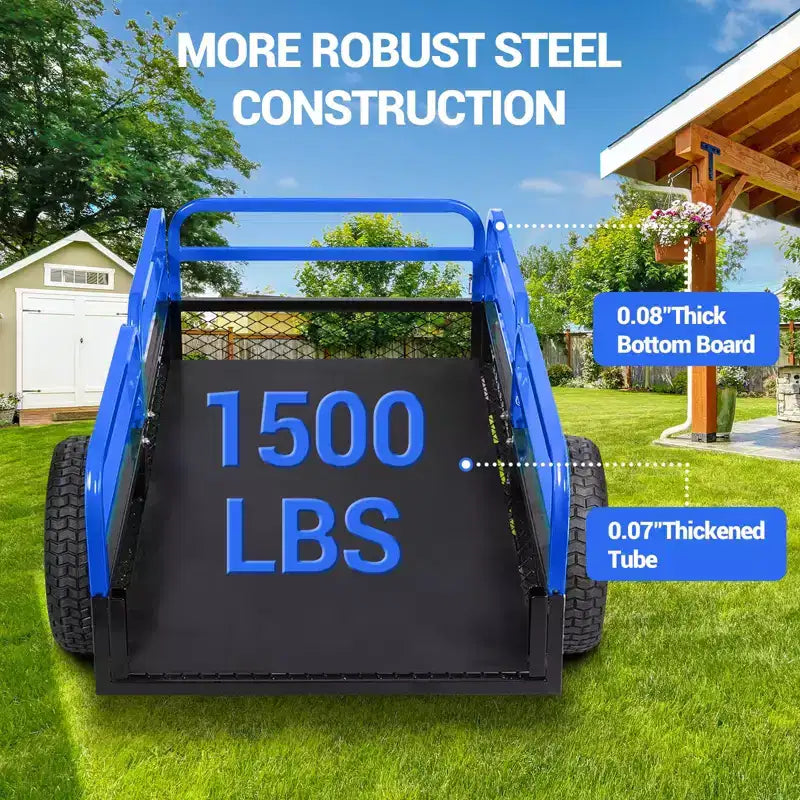 1500 lbs Heavy Duty Steel Dump Cart, Utility Trailer with Removable Sides, 15 Cubic Feet Capacity Trailer for ATV, UTV, Lawn Mowers