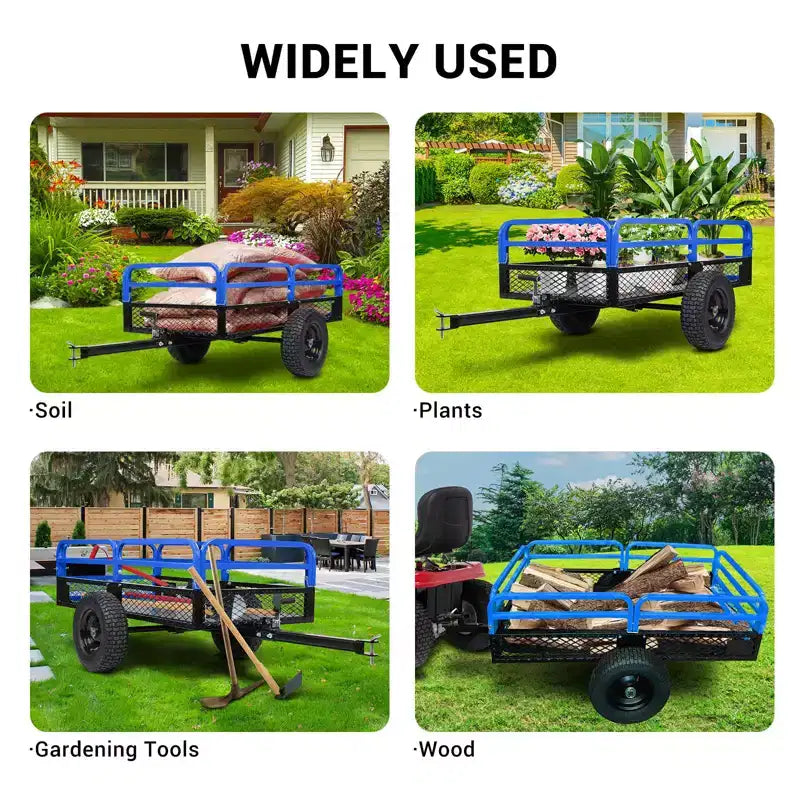 Carrello ribaltabile in acciaio per impieghi gravosi da 1500 libbre, rimorchio multiuso con sponde rimovibili, rimorchio con capacità di 15 piedi cubi per ATV, UTV, tosaerba