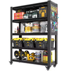 VIYET 78H Heavy-Duty Metal Shelving with Pegboard & Wheels - Adjustable Multipurpose Storage Rack for Garage/Warehouse/Office/Kitchen