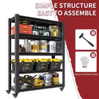 Heavy-Duty Metal Shelving with Pegboard & Wheels - Adjustable Multipurpose Storage Rack for Garage/Warehouse/Office/Kitchen
