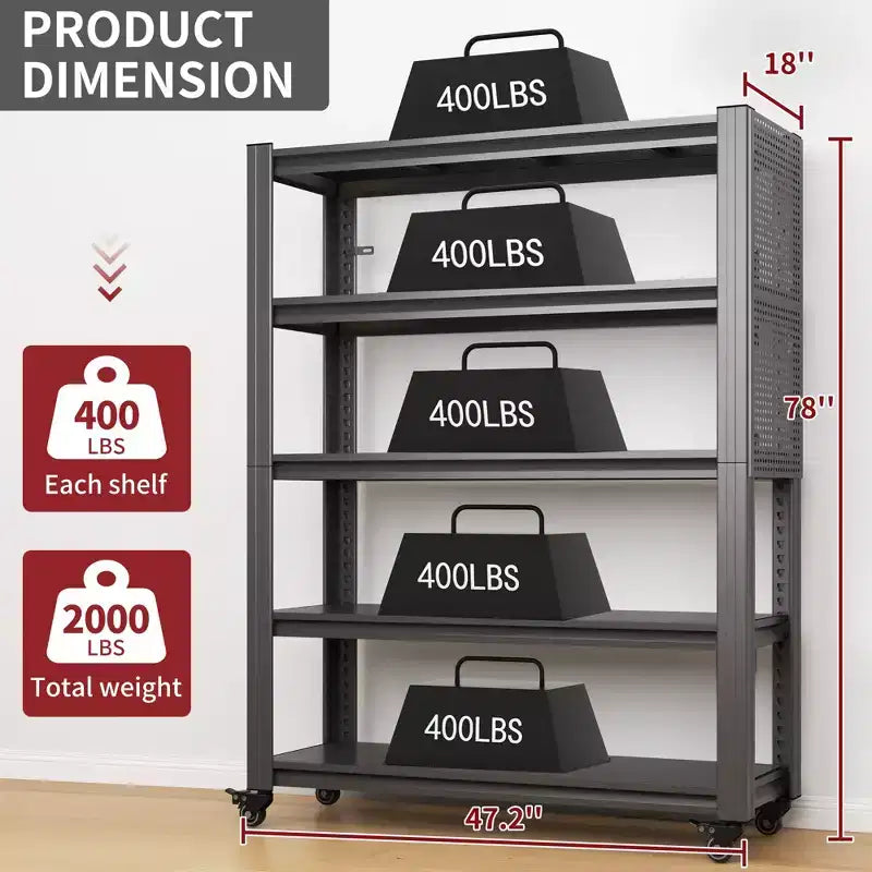 Heavy-Duty Metal Shelving with Pegboard & Wheels - Adjustable Multipurpose Storage Rack for Garage/Warehouse/Office/Kitchen