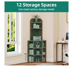 6 Tier Corner Bookshelf Office Display Cubby Industrial Corner Storage Cabinet Rack with USB Charging Station & Power Outlets Charging Station