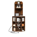 6 Tier Corner Bookshelf Office Display Cubby Industrial Corner Storage Cabinet Rack with USB Charging Station & Power Outlets Charging Station