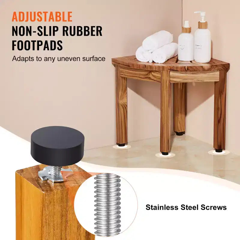 Corner Teak Shower Bench, 100% Teak Wood Corner Shower Bench, 300 LBS with Storage Shelf, Wood Color