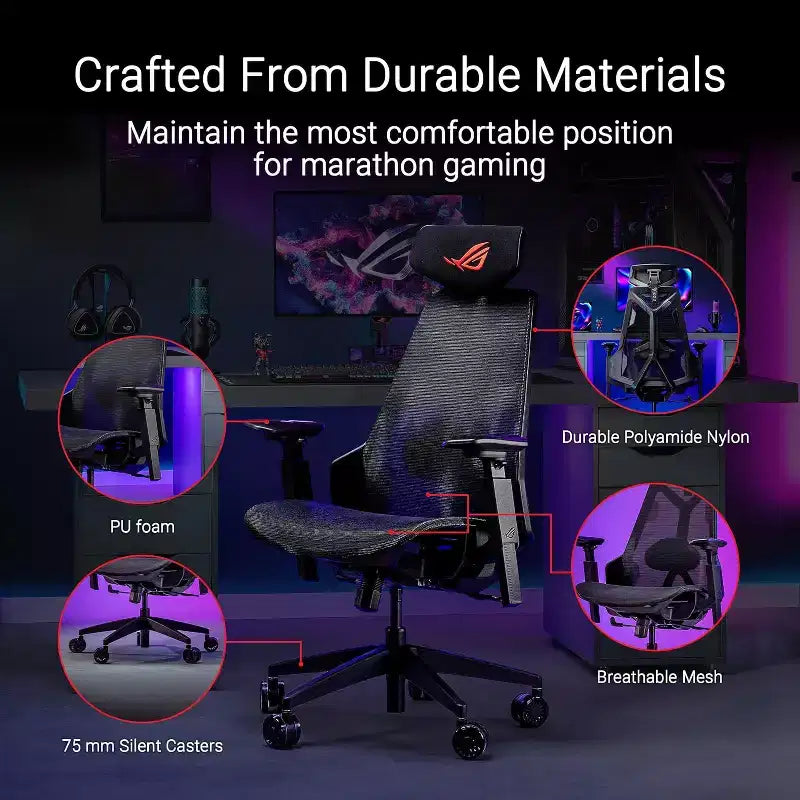 Ergo Gaming Chair, Futuristic Cyborg Aesthetic, Versatile Seat Adjustments, Mobile Gaming Arm Support Mode, Acoustic Panel
