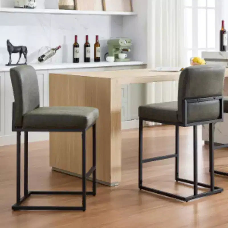 Industrial Backrest Bar Stools (Upholstered+Iron Frame, BY-2413 with Adjustable Foot Nails)
