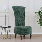 High Back Chair Dark Green Velvet, Solid Wood, Plywood Single