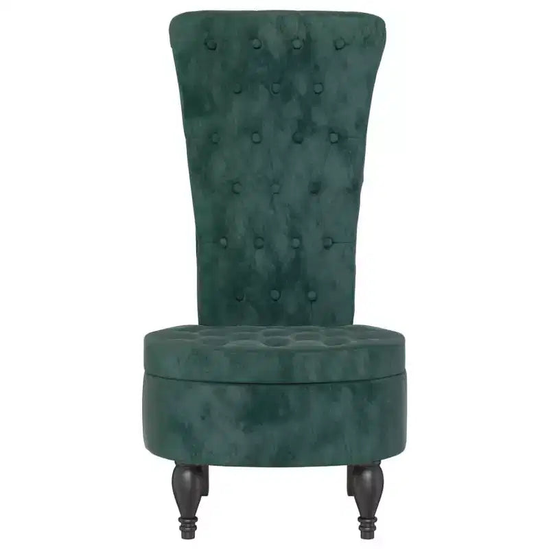 High Back Chair Dark Green Velvet, Solid Wood, Plywood Single