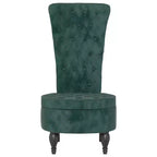 High Back Chair Dark Green Velvet, Solid Wood, Plywood Single