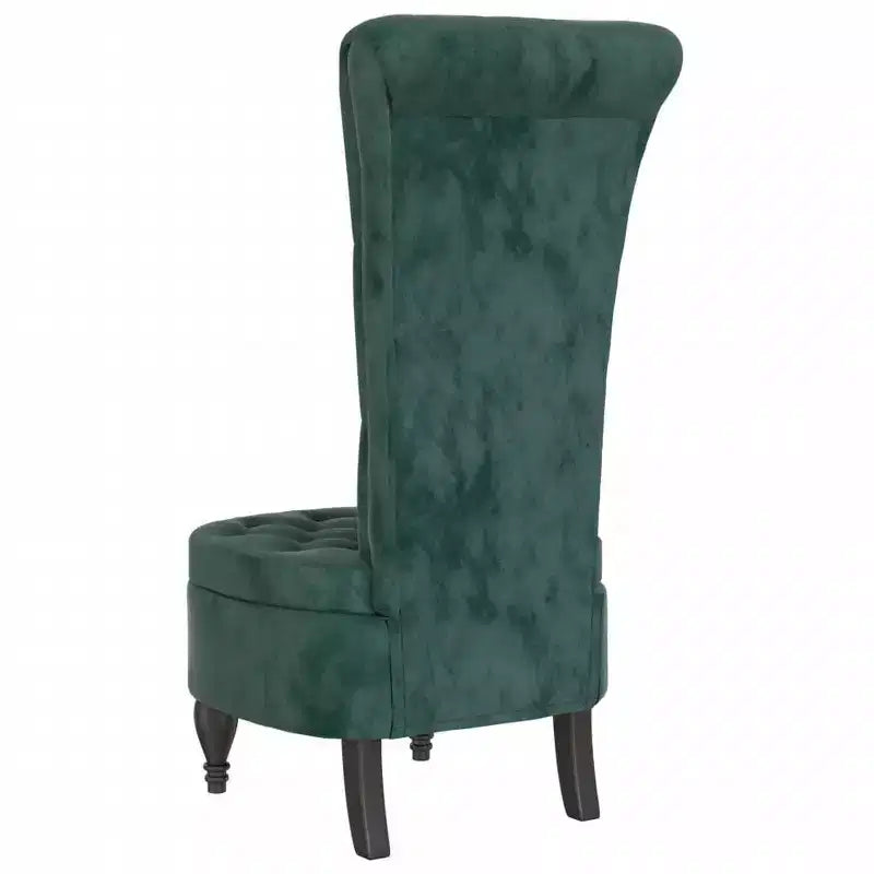 High Back Chair Dark Green Velvet, Solid Wood, Plywood Single