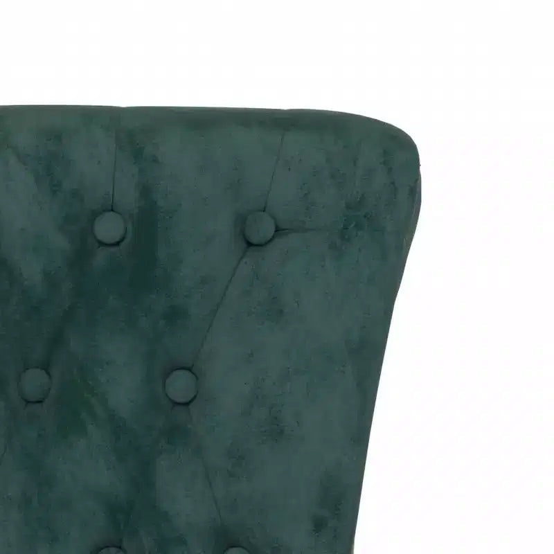 High Back Chair Dark Green Velvet, Solid Wood, Plywood Single