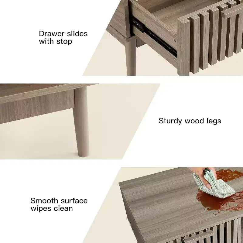 39.4 Mid Century Modern Coffee Table with Storage, 2-Tier Fluted Rectangle Center Table with Drawer, Open Shelf & Wood Legs for Living Room