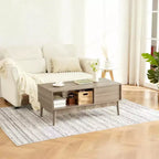 39.4 Mid Century Modern Coffee Table with Storage, 2-Tier Fluted Rectangle Center Table with Drawer, Open Shelf & Wood Legs for Living Room