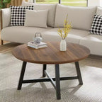 36 Round Coffee Table  Wood Grain Top with Thick Metal Legs & Adjustable Feet, Modern Circle Center Table for Living Room & Apartments