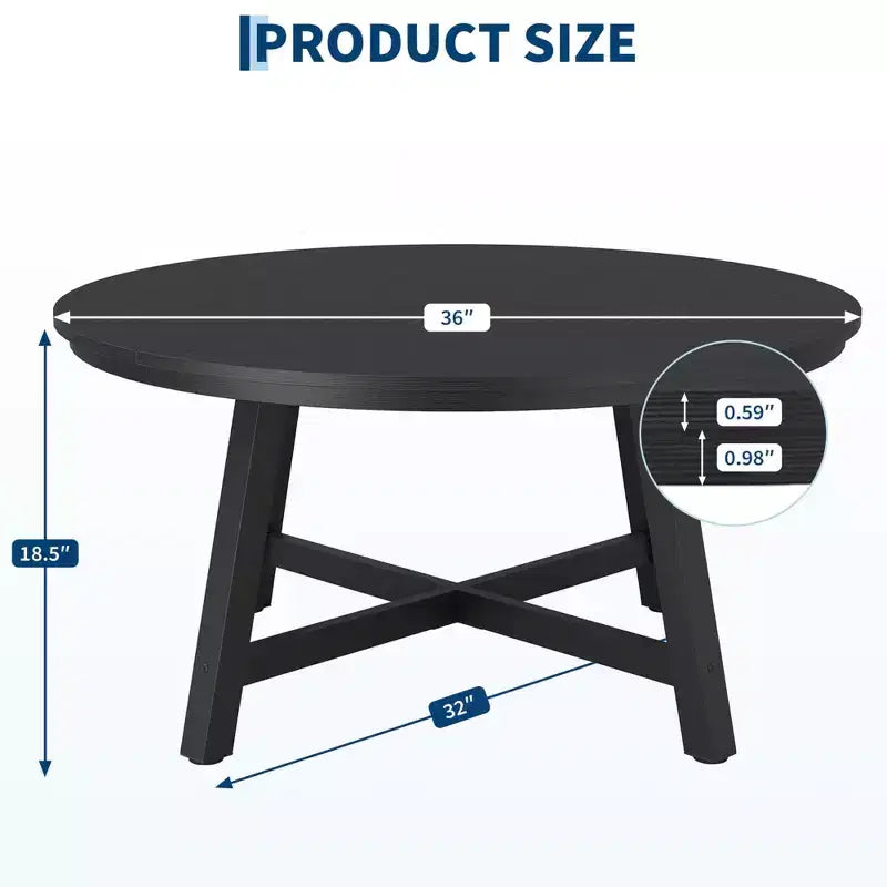 36 Round Coffee Table  Wood Grain Top with Thick Metal Legs & Adjustable Feet, Modern Circle Center Table for Living Room & Apartments