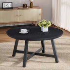36 Round Coffee Table  Wood Grain Top with Thick Metal Legs & Adjustable Feet, Modern Circle Center Table for Living Room & Apartments