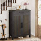 5-Tier Shoe Storage Cabinet with Louvered Doors and Drawer, Shoe Rack Organizer with Adjustable Shelves for Entryway, Hallway, Closet, Black