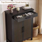 5-Tier Shoe Storage Cabinet with Louvered Doors and Drawer, Shoe Rack Organizer with Adjustable Shelves for Entryway, Hallway, Closet, Black