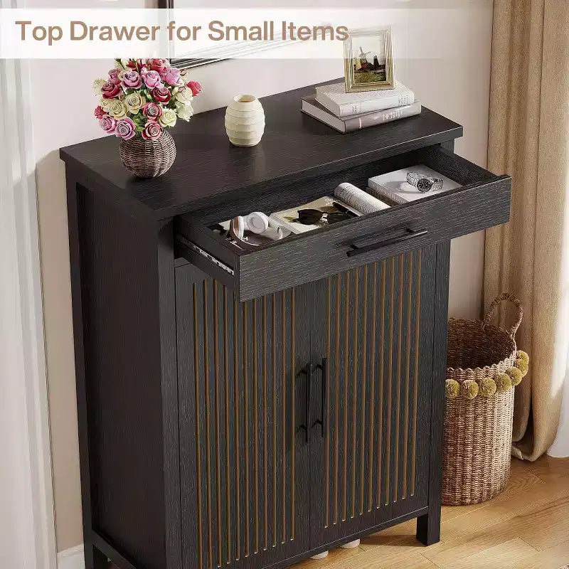 5-Tier Shoe Storage Cabinet with Louvered Doors and Drawer, Shoe Rack Organizer with Adjustable Shelves for Entryway, Hallway, Closet, Black