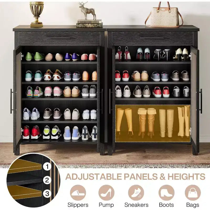 5-Tier Shoe Storage Cabinet with Louvered Doors and Drawer, Shoe Rack Organizer with Adjustable Shelves for Entryway, Hallway, Closet, Black