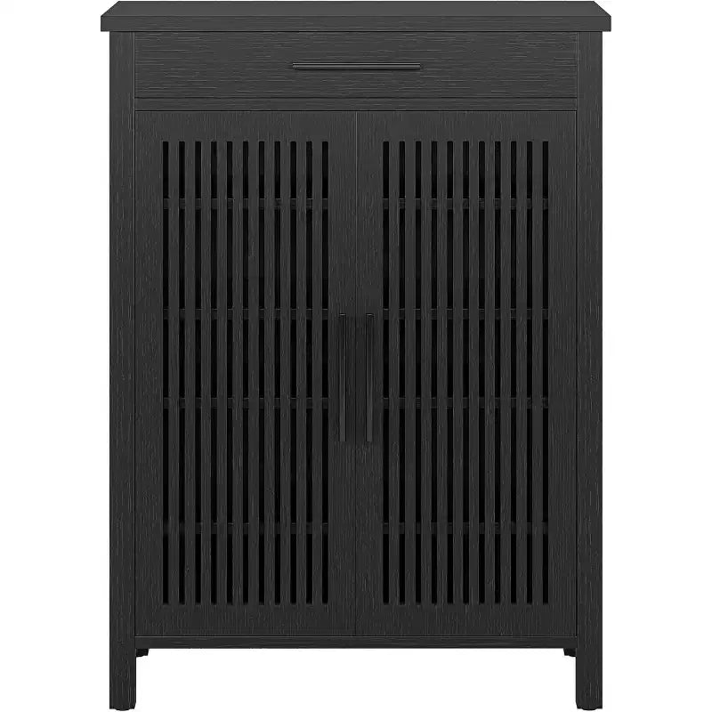 5-Tier Shoe Storage Cabinet with Louvered Doors and Drawer, Shoe Rack Organizer with Adjustable Shelves for Entryway, Hallway, Closet, Black