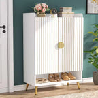 Lantine Shoe Cabinet with Doors, 6-Tier Shoe Storage Cabinet with Adjustable Shelves for Entryway, Hallway, Closet, Living Room, White & Gold