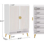 Shoe Cabinet with Doors, 6-Tier Shoe Storage Cabinet with Adjustable Shelves for Entryway, Hallway, Closet, Living Room, White & Gold