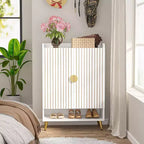 Shoe Cabinet with Doors, 6-Tier Shoe Storage Cabinet with Adjustable Shelves for Entryway, Hallway, Closet, Living Room, White & Gold