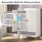 Shoe Cabinet with Doors, 6-Tier Shoe Storage Cabinet with Adjustable Shelves for Entryway, Hallway, Closet, Living Room, White & Gold