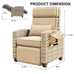 Outdoor Wicker Lounge Recliner Chair, Rattan Patio Recliner with Air Pump, Adjustable Backrest, Flip-Up Table and Cushion, 150 Degree Lay Flat