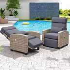 Outdoor Wicker Lounge Recliner Chair, Rattan Patio Recliner with Air Pump, Adjustable Backrest, Flip-Up Table and Cushion, 150 Degree Lay Flat