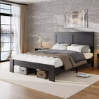 Industrial Wooden Platform Bed with Headboard
