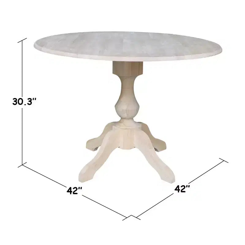 42" Blake Round Drop Leaf Dining Table Unfinished - International Concepts: Compact, Pedestal Base