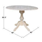 42" Blake Round Drop Leaf Dining Table Unfinished - International Concepts: Compact, Pedestal Base
