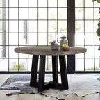 Modern Concrete and Acacia Round Dining Table Gray