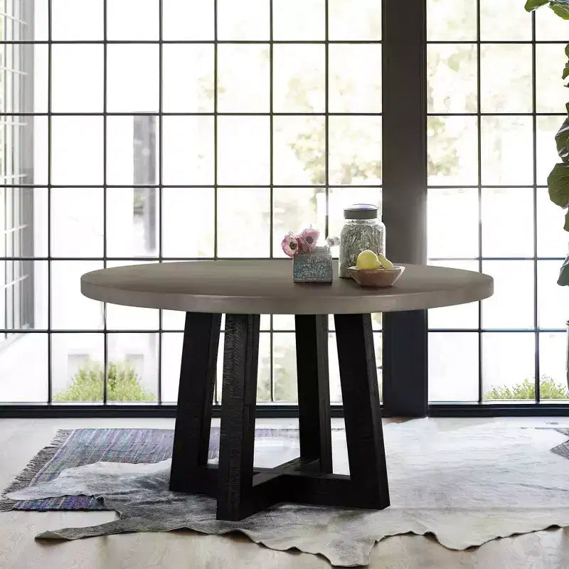 Modern Concrete and Acacia Round Dining Table Gray