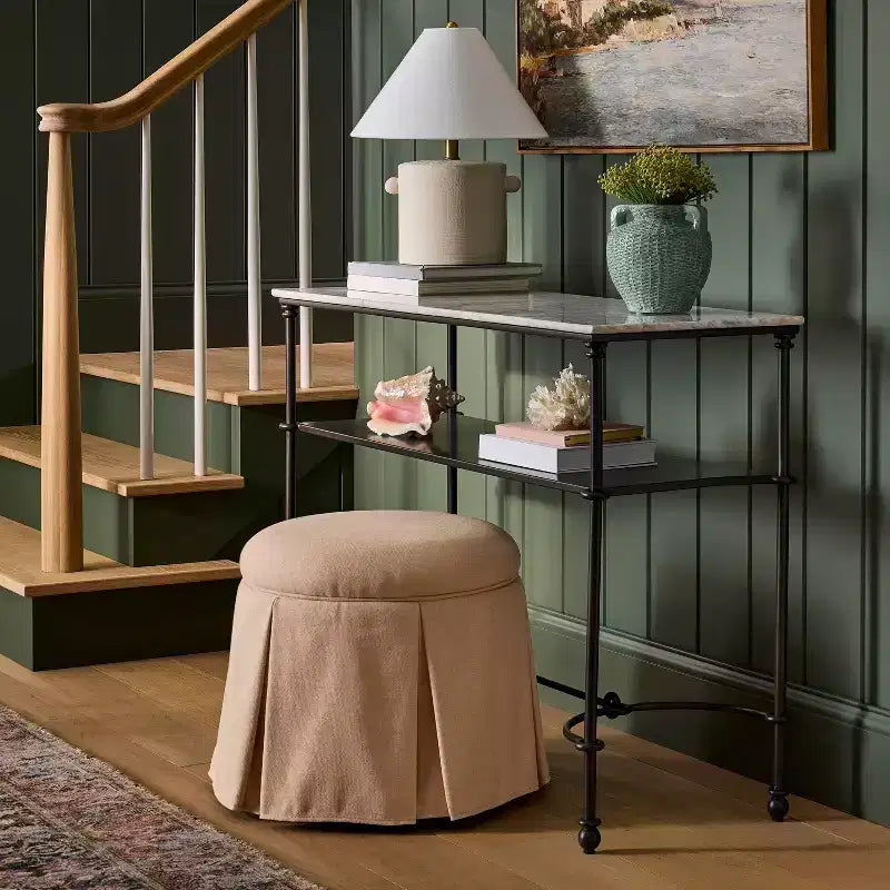 Metal and Marble Console Table with Shelf White Carrara Marble/Dark Bronze