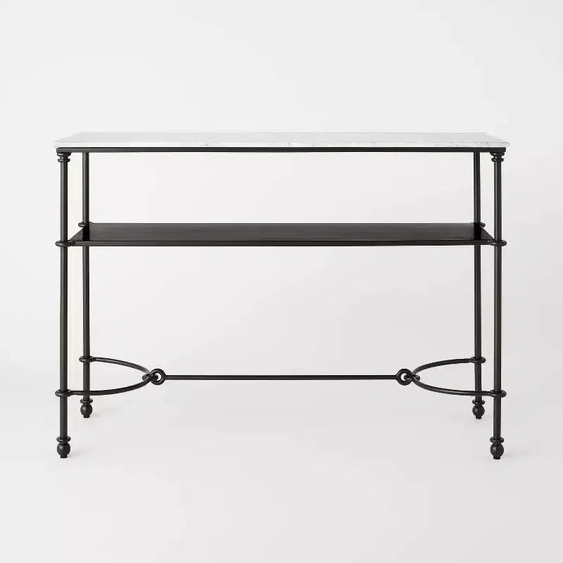 Metal and Marble Console Table with Shelf White Carrara Marble/Dark Bronze