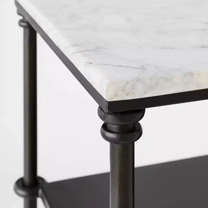 Metal and Marble Console Table with Shelf White Carrara Marble/Dark Bronze