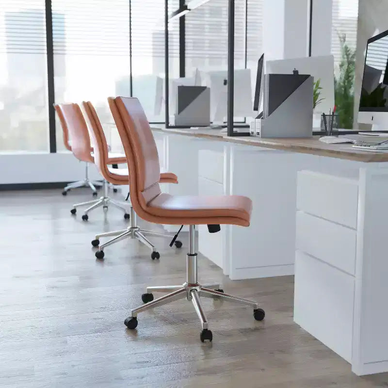 Modern Faux Leather Upholstered Mid-Back Home Office Chair with 5 Star Base and Pneumatic Seat Height Adjustment