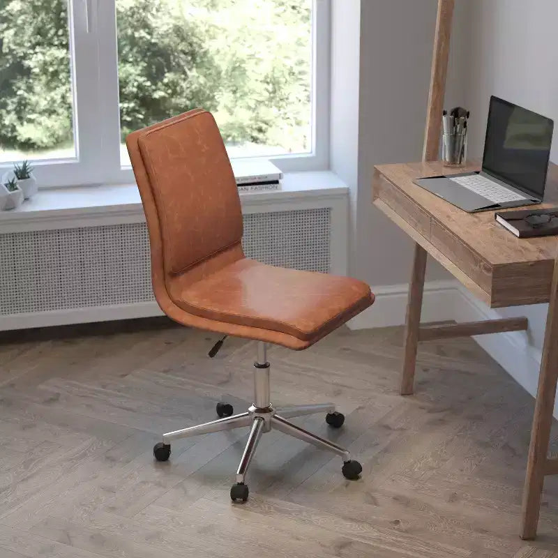 Modern Faux Leather Upholstered Mid-Back Home Office Chair with 5 Star Base and Pneumatic Seat Height Adjustment