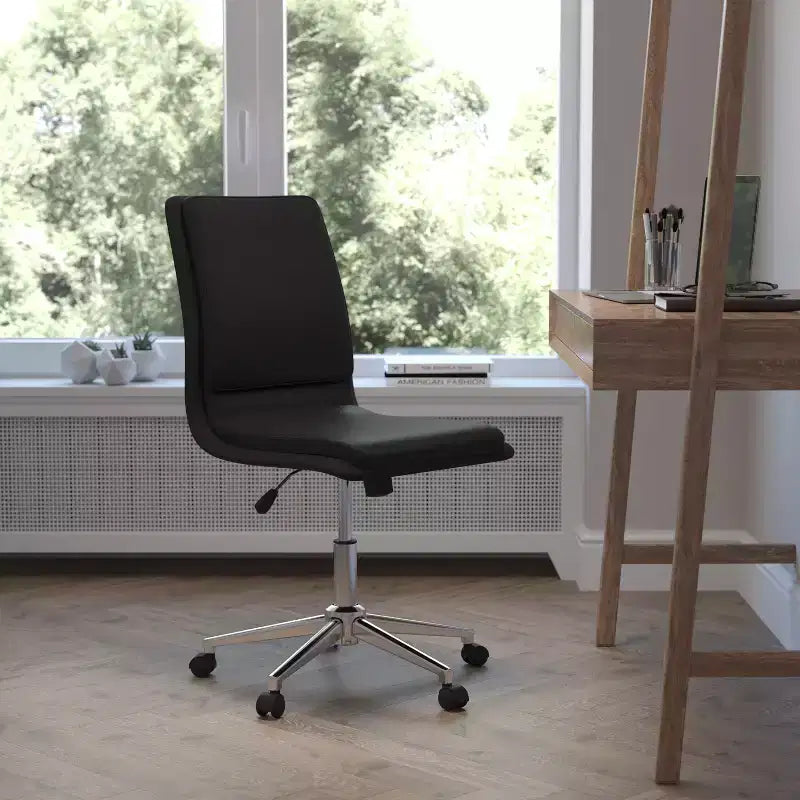 Modern Faux Leather Upholstered Mid-Back Home Office Chair with 5 Star Base and Pneumatic Seat Height Adjustment