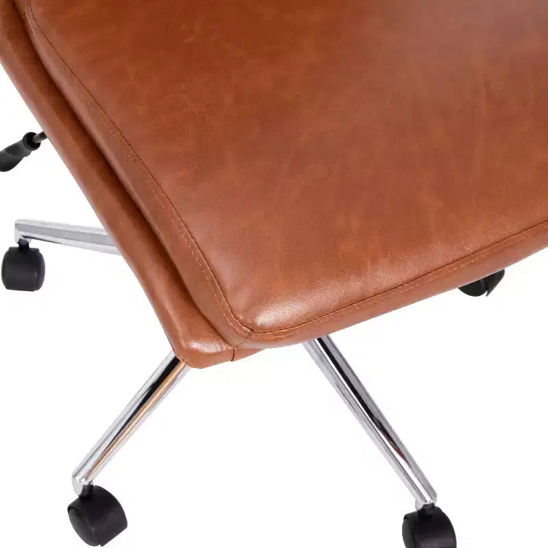 Modern Faux Leather Upholstered Mid-Back Home Office Chair with 5 Star Base and Pneumatic Seat Height Adjustment