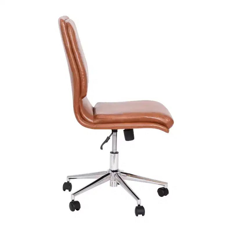 Modern Faux Leather Upholstered Mid-Back Home Office Chair with 5 Star Base and Pneumatic Seat Height Adjustment